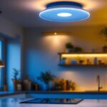 A photograph of a beautifully designed semi-flush kitchen light fixture illuminating a modern kitchen space