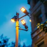 A photograph of a sturdy 16 ft metal pole installed in a well-lit outdoor setting