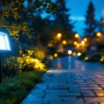 A photograph of a well-lit outdoor space showcasing various flood light bulbs in action