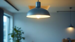 A photograph of a stylish pendant light in a modern interior setting