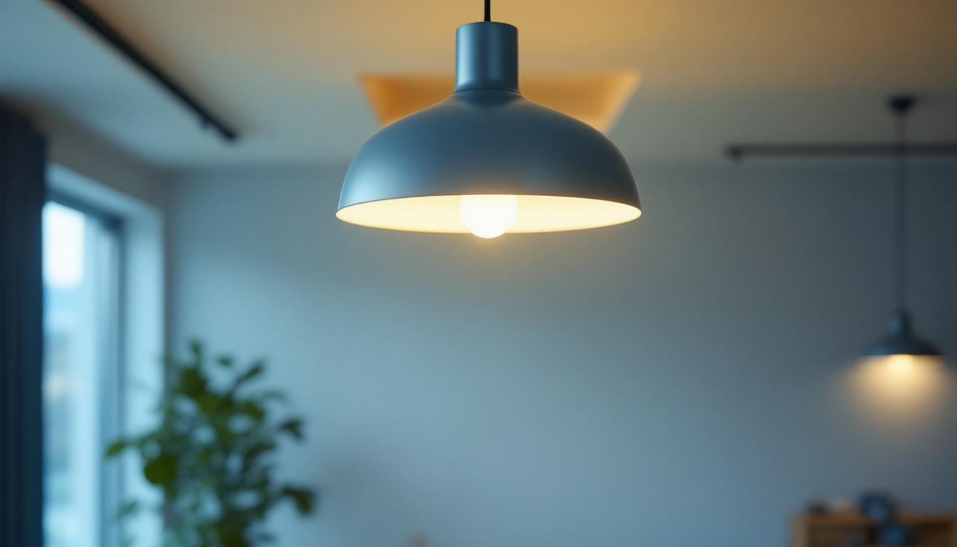 A photograph of a stylish pendant light in a modern interior setting
