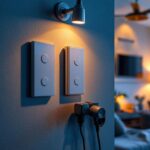 A photograph of a lighting contractor installing a dual light fan switch in a stylish home setting