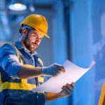 A photograph of a lighting contractor on a job site