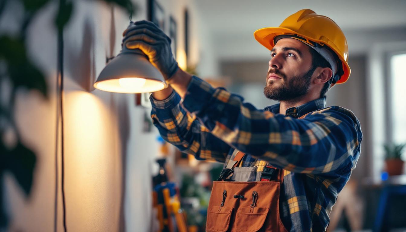 A photograph of a lighting contractor skillfully replacing a traditional mr16 bulb with a modern led equivalent