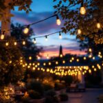 A photograph of capture a photograph of a beautifully lit outdoor space adorned with led string lights