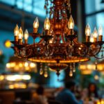 A photograph of a beautifully designed restaurant chandelier
