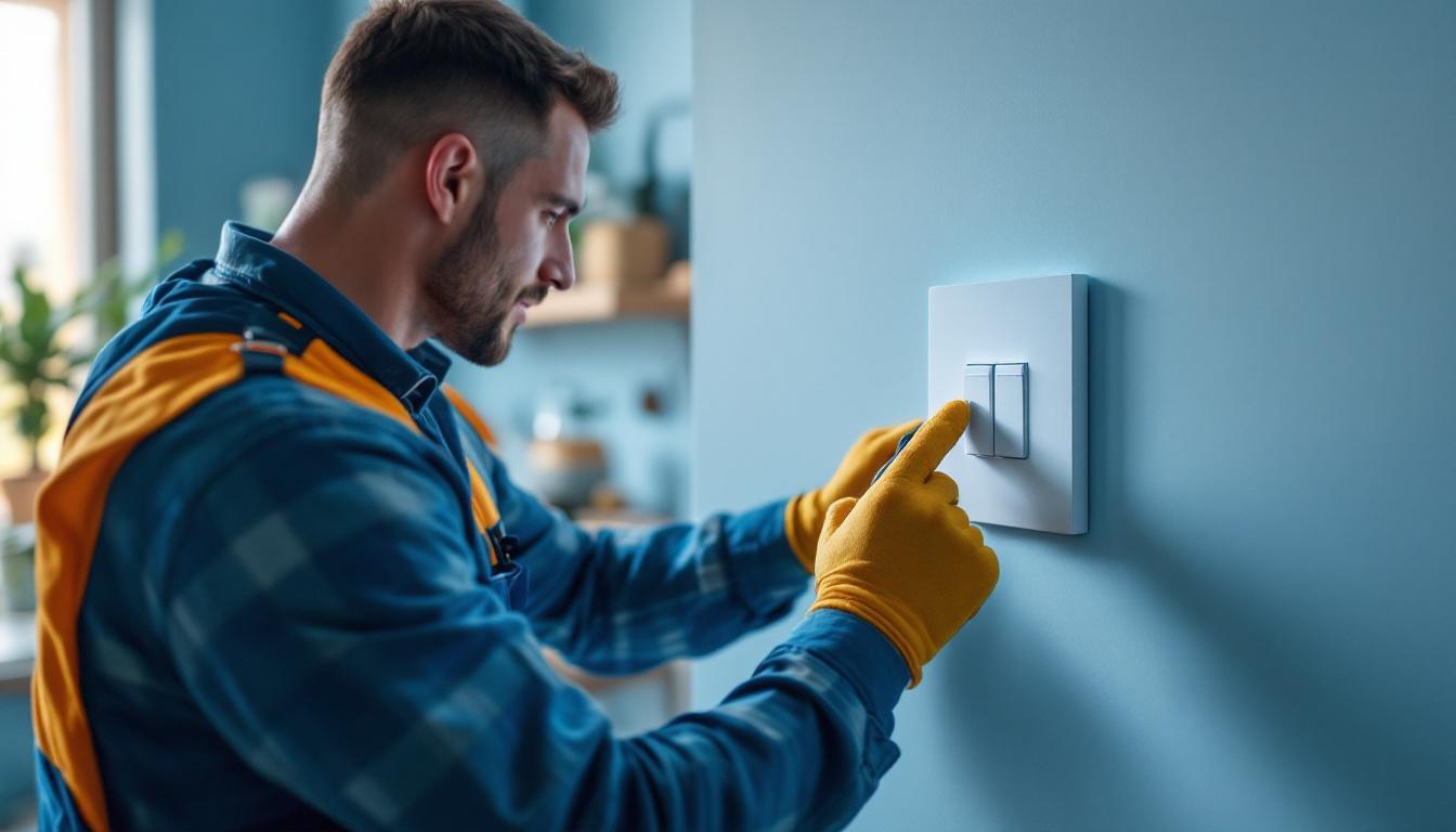 A photograph of a skilled lighting contractor installing sleek