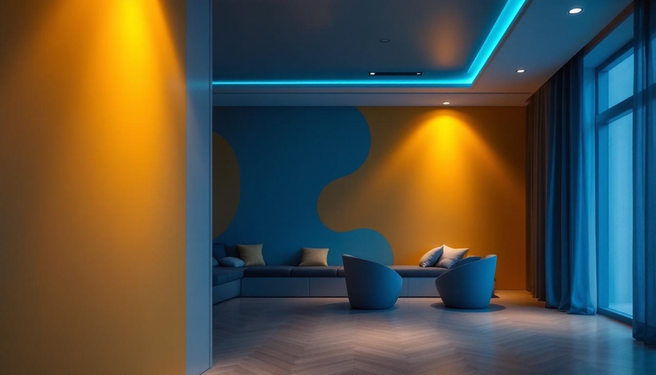 A photograph of a beautifully designed room featuring recessed lighting