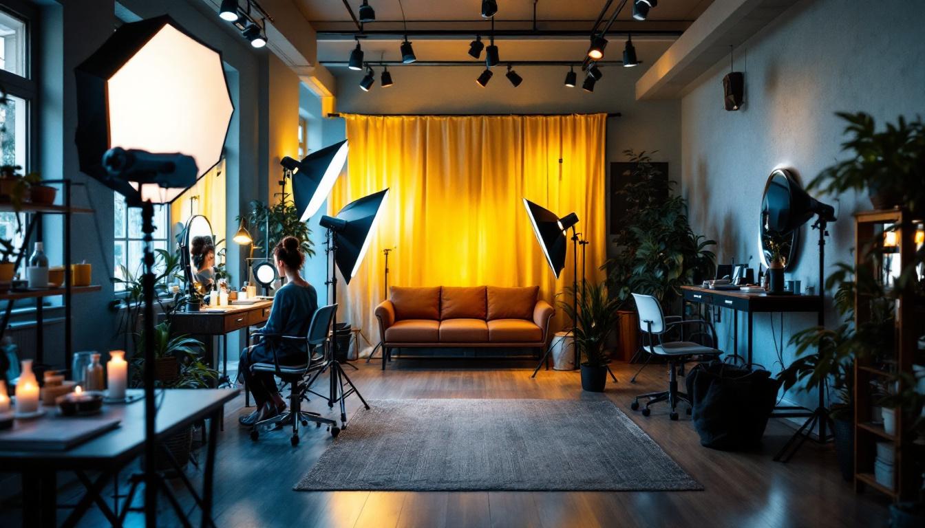 A photograph of a beautifully lit hair and beauty studio showcasing various lighting setups