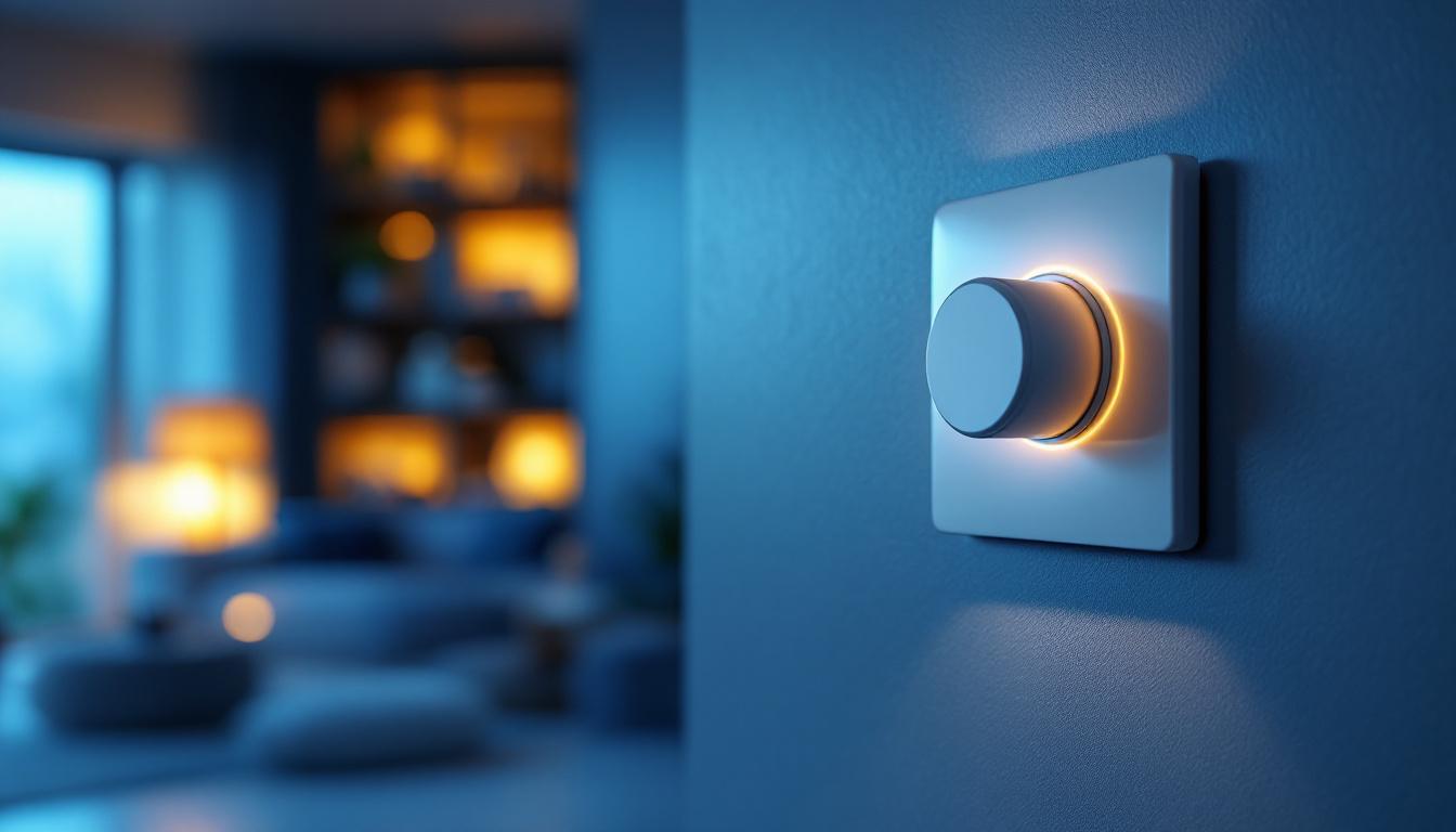 A photograph of a modern led dimmer switch installed on a stylish wall