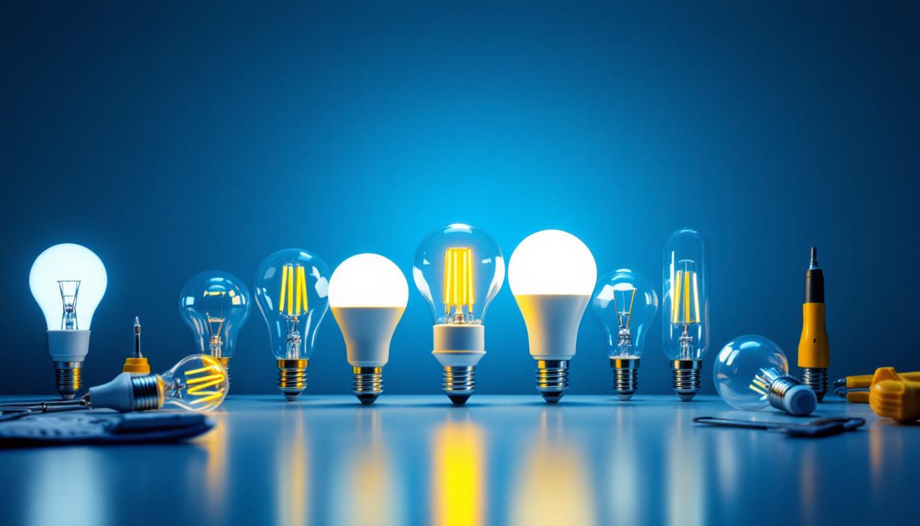 A photograph of a variety of led light bulb shapes displayed together on a clean