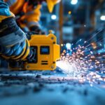 A photograph of a lighting contractor using advanced cable pulling equipment on a job site