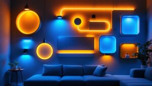 A photograph of a well-designed interior wall featuring stylish led lighting installations