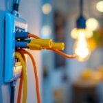 A photograph of a close-up shot of a light switch with three wires connected