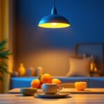 A photograph of a stylish single hanging light fixture in a modern interior setting