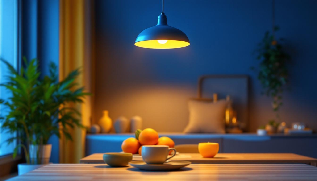 A photograph of a stylish single hanging light fixture in a modern interior setting