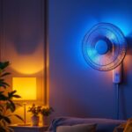 A photograph of a stylish wall-mounted fan light installed in a modern living space