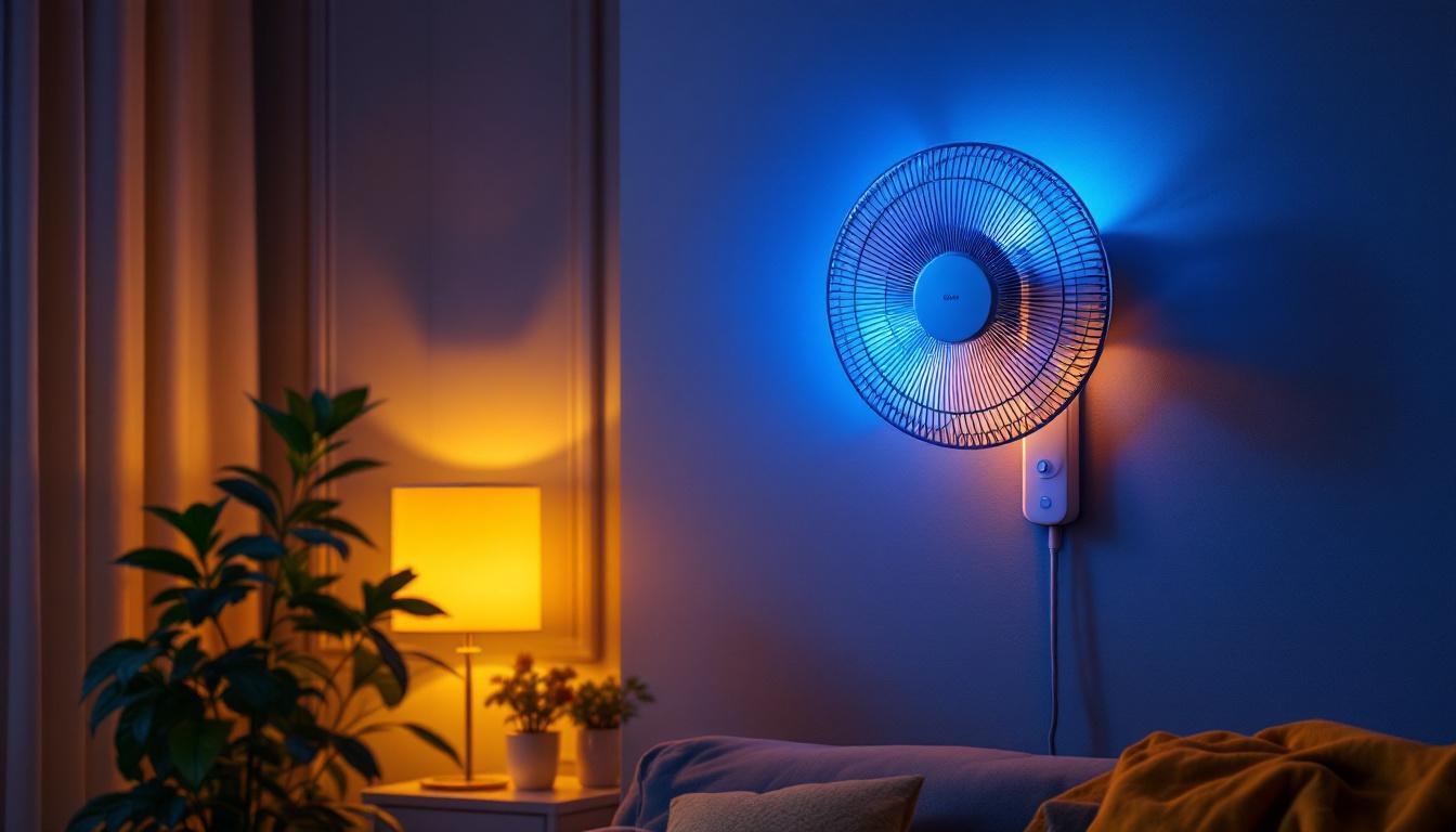 A photograph of a stylish wall-mounted fan light installed in a modern living space