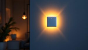 A photograph of a stylish smart wall light switch in a modern home setting