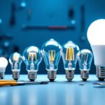 A photograph of a variety of light bulbs with different base sizes displayed together on a clean