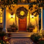 A photograph of a beautifully illuminated front porch featuring stylish can lights