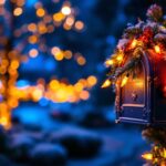 A photograph of a beautifully decorated mailbox adorned with vibrant christmas lights