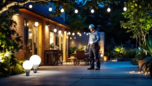 A photograph of a well-lit outdoor space showcasing various led bulbs in use
