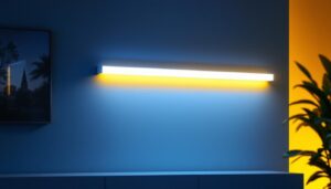 A photograph of a sleek led linear wall light installed in a modern interior setting