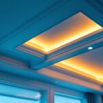 A photograph of a beautifully designed tray ceiling with integrated lighting