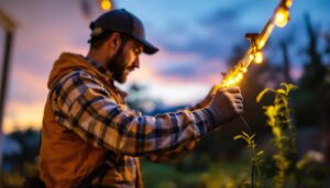 A photograph of a solar-powered led strip light installation in an outdoor setting