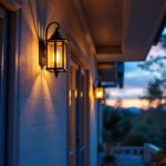 A photograph of a beautifully designed porch with an elegant ceiling-mounted light fixture