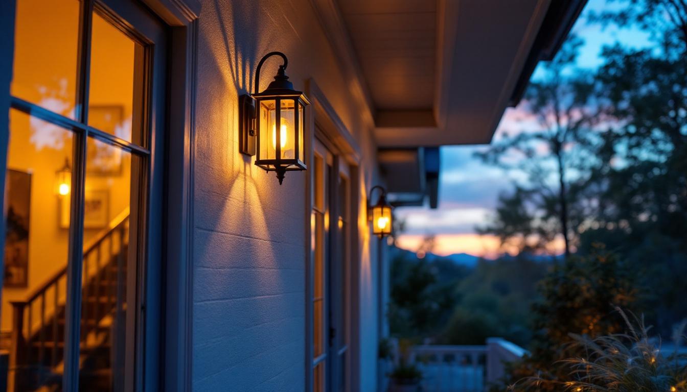 A photograph of a beautifully designed porch with an elegant ceiling-mounted light fixture