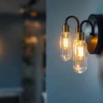 A photograph of a stylish chandelier wall sconce elegantly illuminated in a modern interior setting