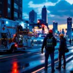 A photograph of a lighting contractor in action