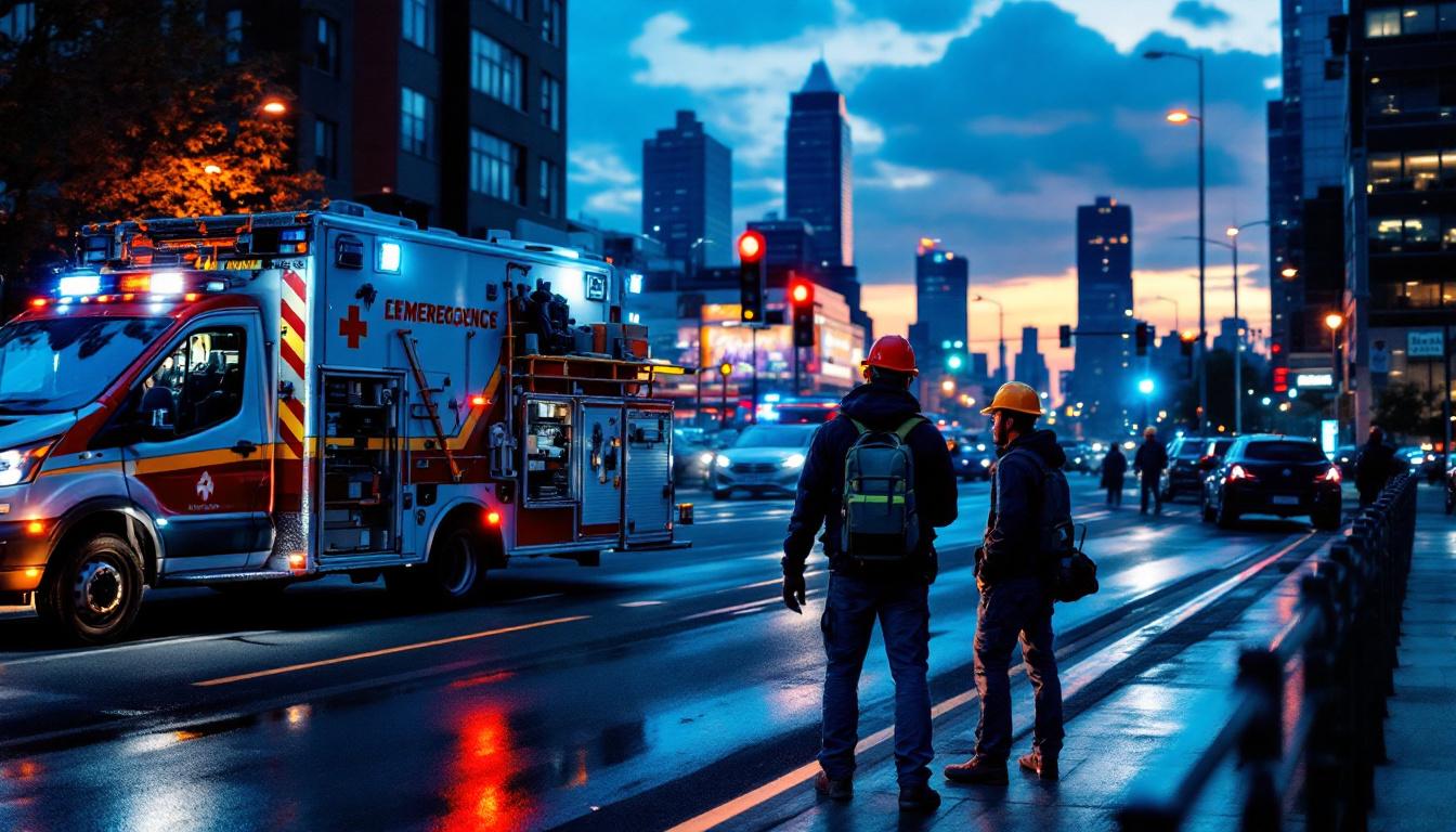 A photograph of a lighting contractor in action