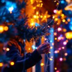 A photograph of a lighting contractor in action