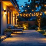 A photograph of a well-lit outdoor space showcasing dimmable flood lights in action