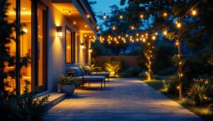 A photograph of a well-lit outdoor space showcasing dimmable flood lights in action