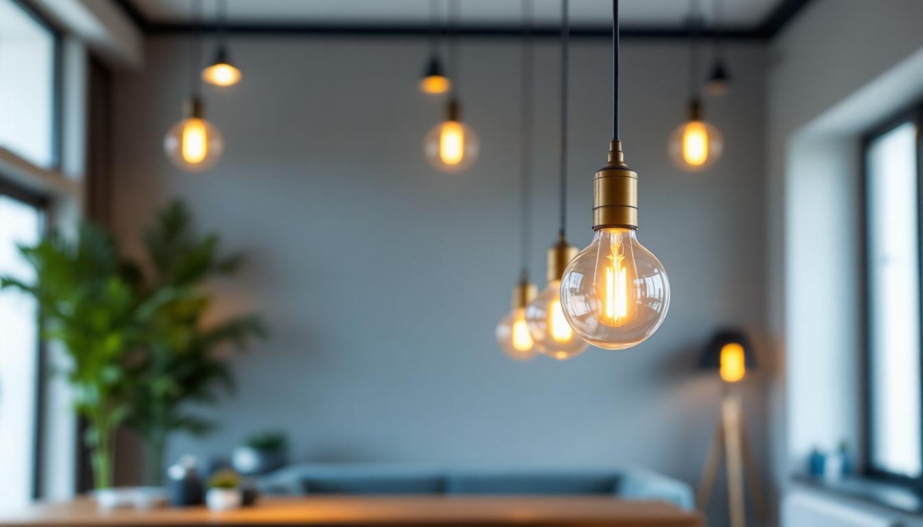 A photograph of a beautifully designed hanged light fixture in a modern interior setting