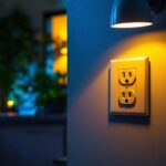 A photograph of a skilled lighting contractor installing a duplex convenience outlet in a well-lit residential setting