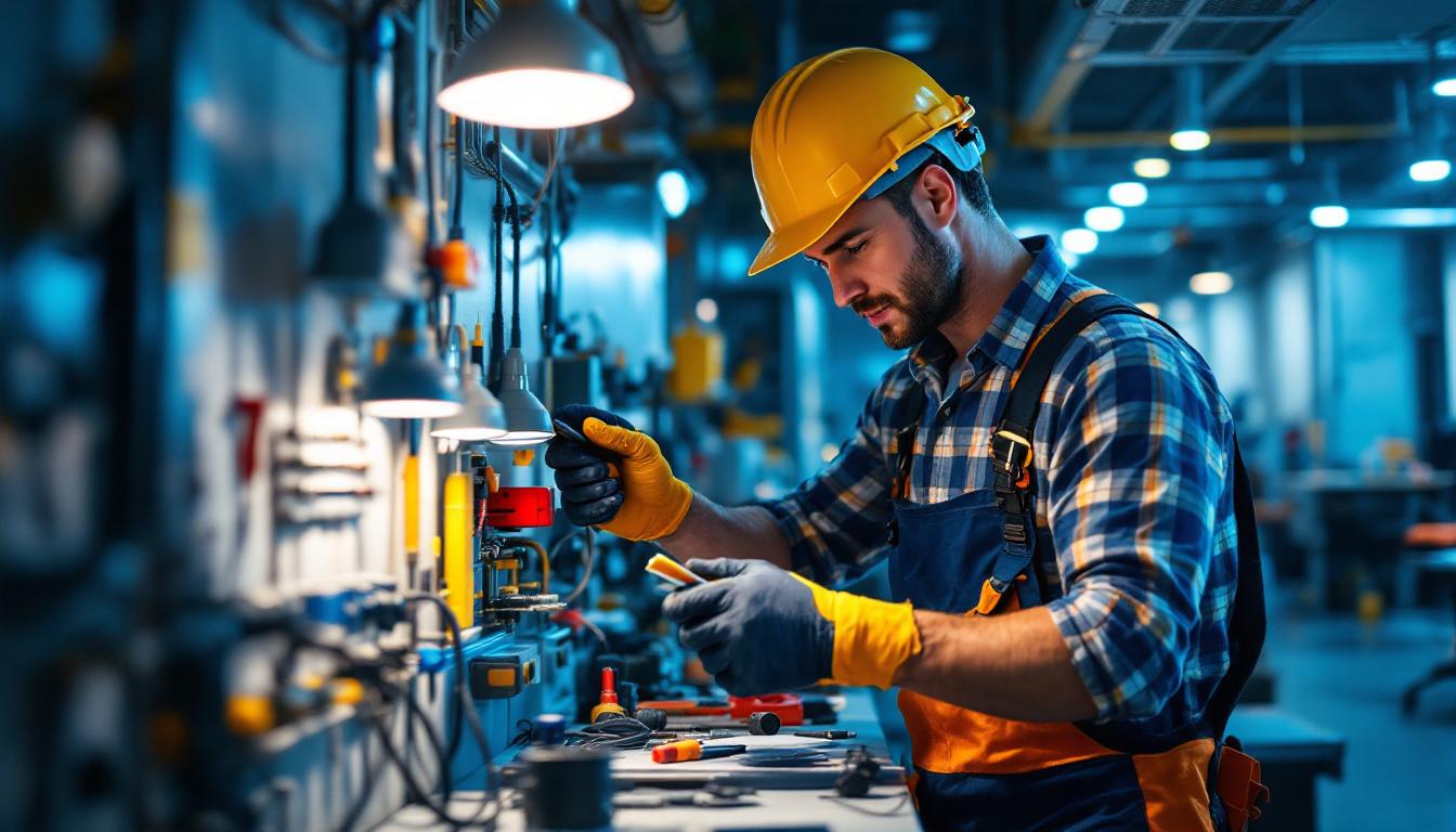 A photograph of a skilled lighting contractor working on a modern electrical supply installation