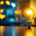 A photograph of a sleek and modern plc light bulb illuminated in a stylish setting