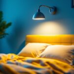 A photograph of a sleek and modern bed light fixture installed in a cozy bedroom setting