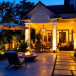 A photograph of a beautifully illuminated outdoor space featuring led exterior accent lighting