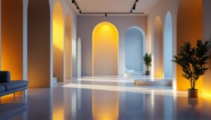 A photograph of a beautifully designed interior space featuring elegant uplighting