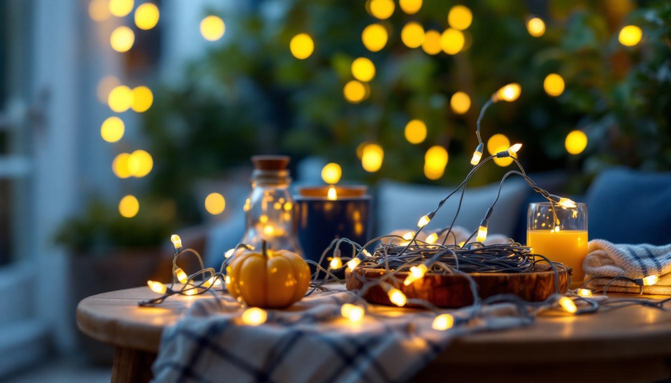 A photograph of a beautifully arranged display of various types of string lights
