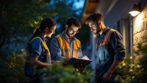 A photograph of a team of professionals engaged in a hands-on training session outdoors