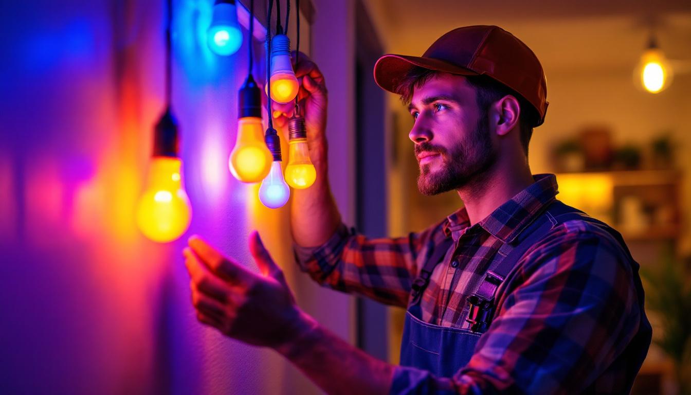 A photograph of a lighting contractor in action