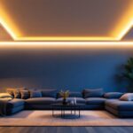 A photograph of a well-lit interior space featuring an 8-inch can light trim installation