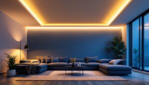 A photograph of a well-lit interior space featuring an 8-inch can light trim installation